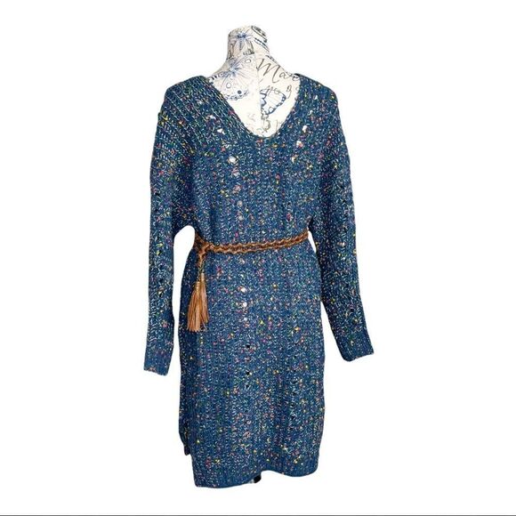 chenille V-Neck Sweater Dress In Indigo - Picture 10 of 10